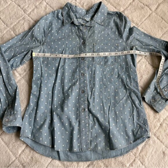 Madewell | Blue & White Polka-dot Chambray Button-Down Blouse | Size Small - Picture 11 of 12